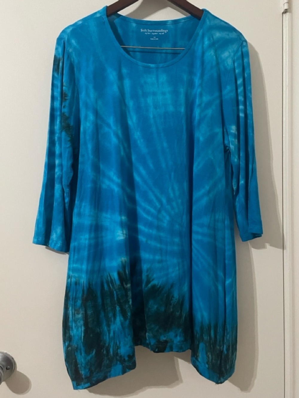 Soft Surroundings Blue Tie-Dye Rayon Tunic Top - Size 1X